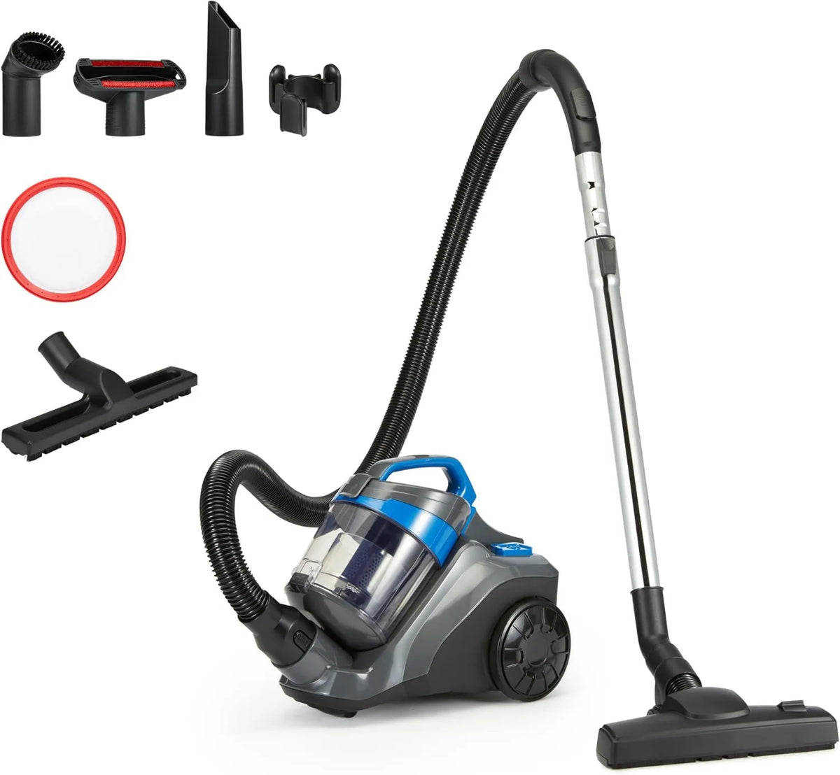 Aspiradora, 1.7L, 850W, filtro HEPA, para Alfombras y Suelos Duros, Negro y Azul