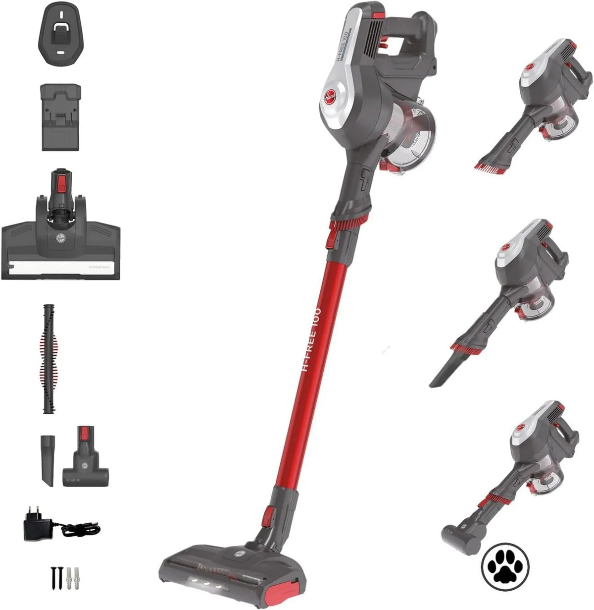 Hoover HF122GPT FREE 100 aspiradora escoba, 40min, 6500Pa, diseño inalámbrico, H- ESPECIAL MASCOTAS sin Cable, Mano y Vertical, Autonomía