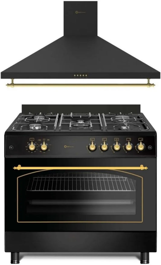Horno eléctrico F9L50G2B, Negro Rústico con Detalles Dorados