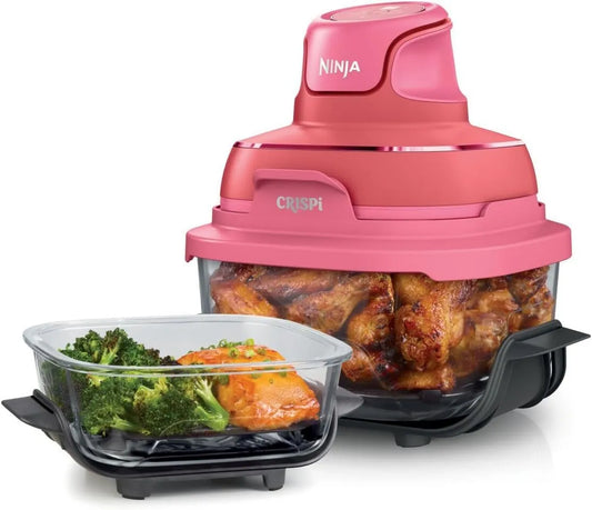 Ninja FN101EUDR freidora de aire, 3.8L, 1.4L, CRISPi 4-en-1 Portátil de Cristal, Freír al Aire, Mantener Temperatura y Dorar, Cherry