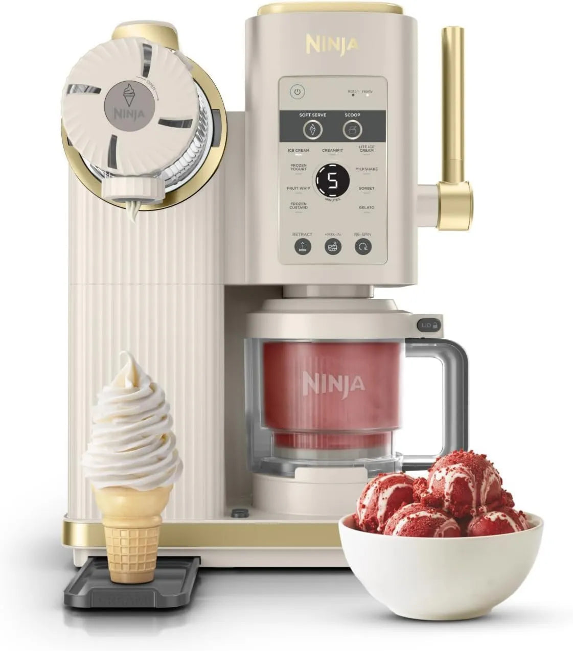 Ninja NC701UKSTGD rizador de pelo, CREAMi, Máquina de helado con cuchara y remolino con 2 tinas, servicio suave, opción de mezcla