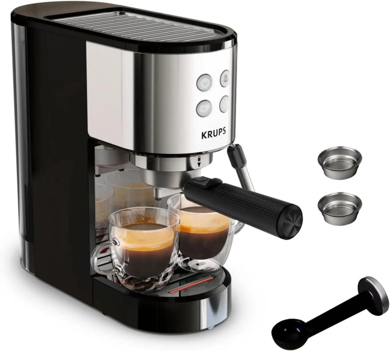 Krups XP4418 cafetera espresso, 15 Bar, acero inoxidable, función de vapor, Virtuoso Essential Máquina de Espresso, Negro, Diseño Compacto y Elegante