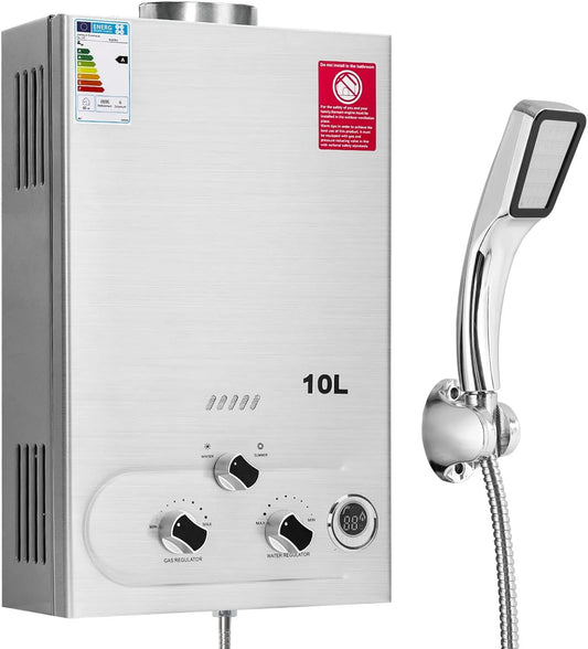 Calentador de agua eléctrico, compatible con gas propano, 10L, Agua de Gas Con Ducha Sobrealimentada, Vehículos Recreativos y Exteriores