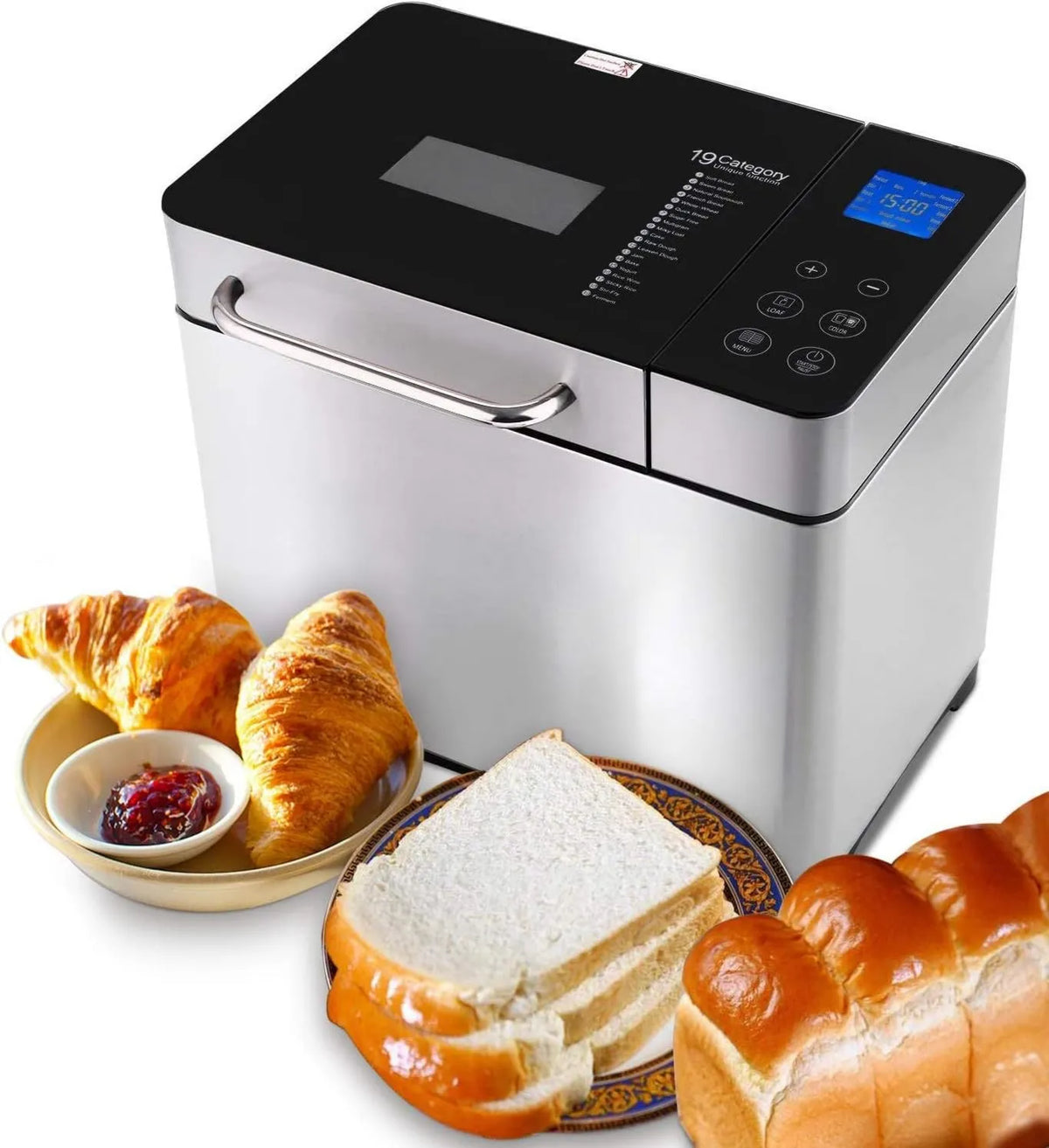 Panificadora, acero inoxidable, 500g, 750g, 1000g, 710W, 19 Programas