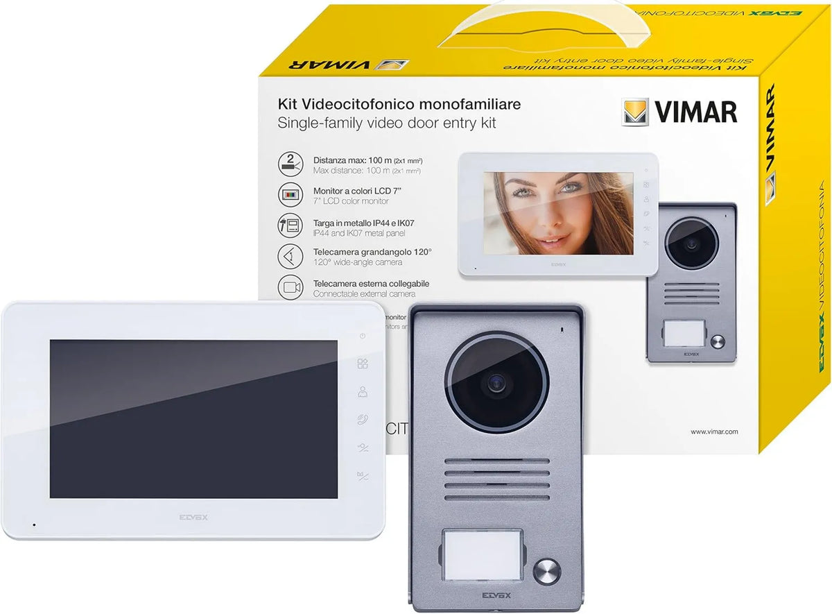 Vimar K40910 LCD 7 kit de videoportero, placa de entrada audio/vídeo, alimentador con clavijas intercambiables, Juego de 2 piezas
