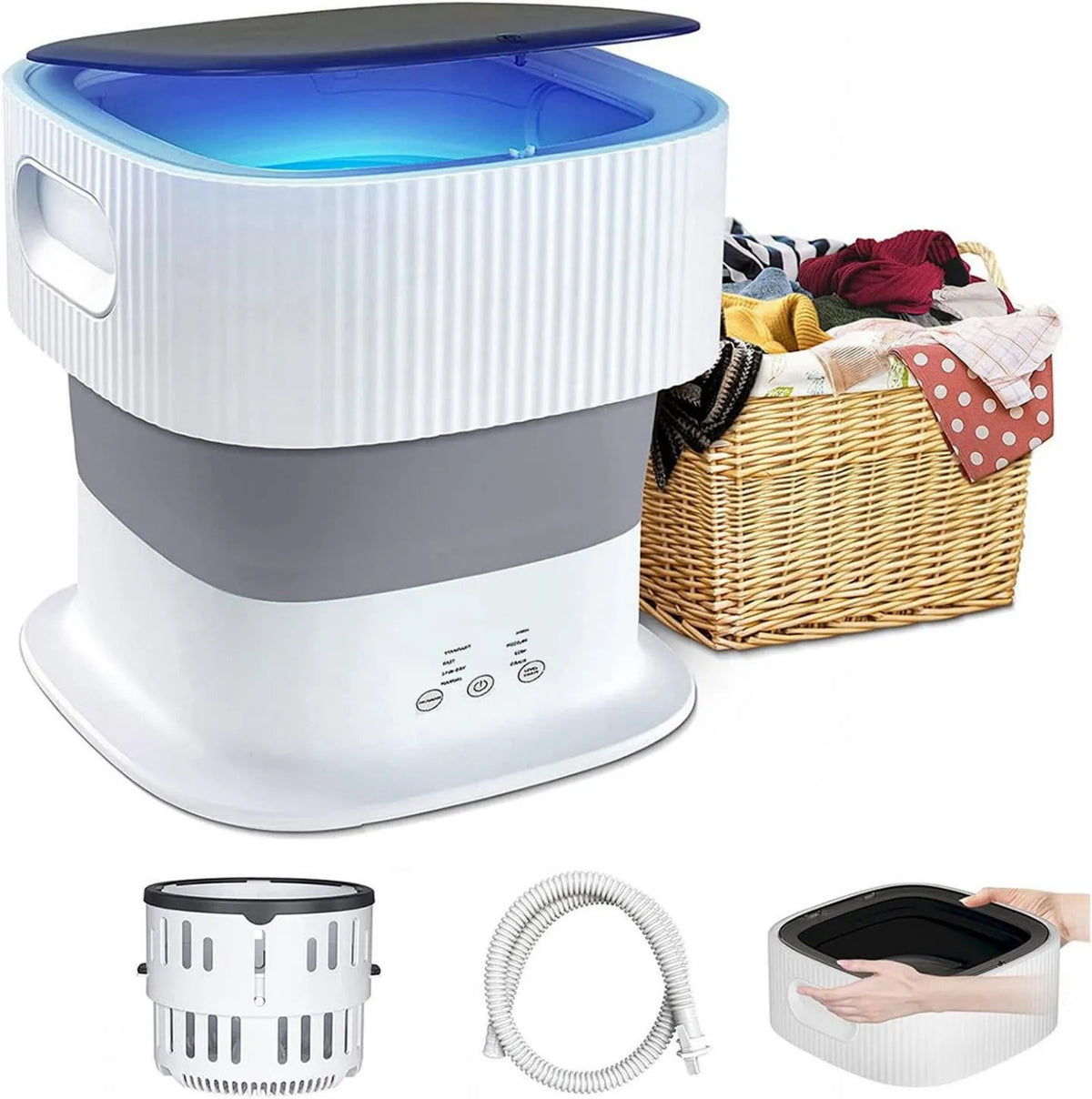 Lavadora, 9L, Plegable Portátil, Carga Superior con Luz Azul y Diseño de Iones de Plata, s para Interiores