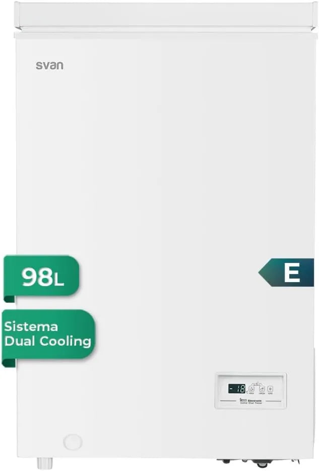 Congelador SCH1001EDC, 98 Litros, horizontal Svan Blanco, Doble Refrigeración, Clase de Eficiencia Energética E