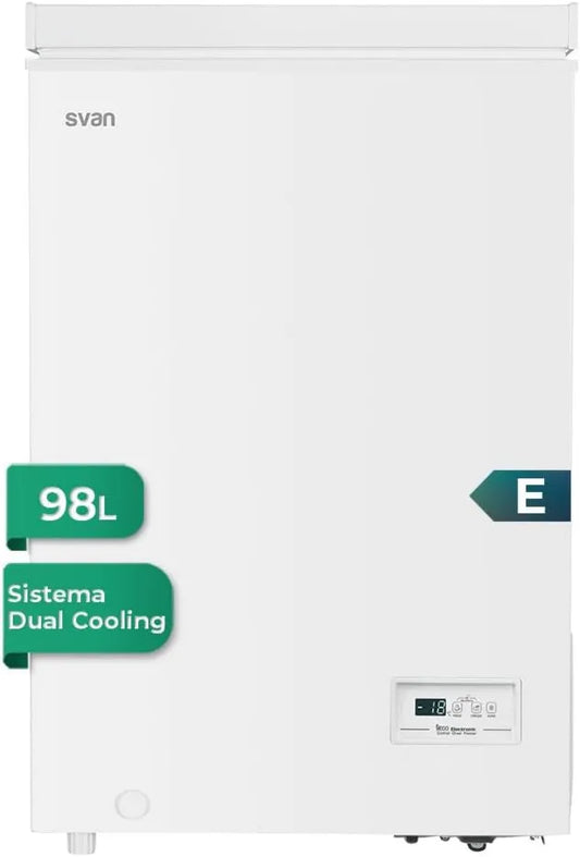 Congelador SCH1001EDC, 98 Litros, horizontal Svan Blanco, Doble Refrigeración, Clase de Eficiencia Energética E