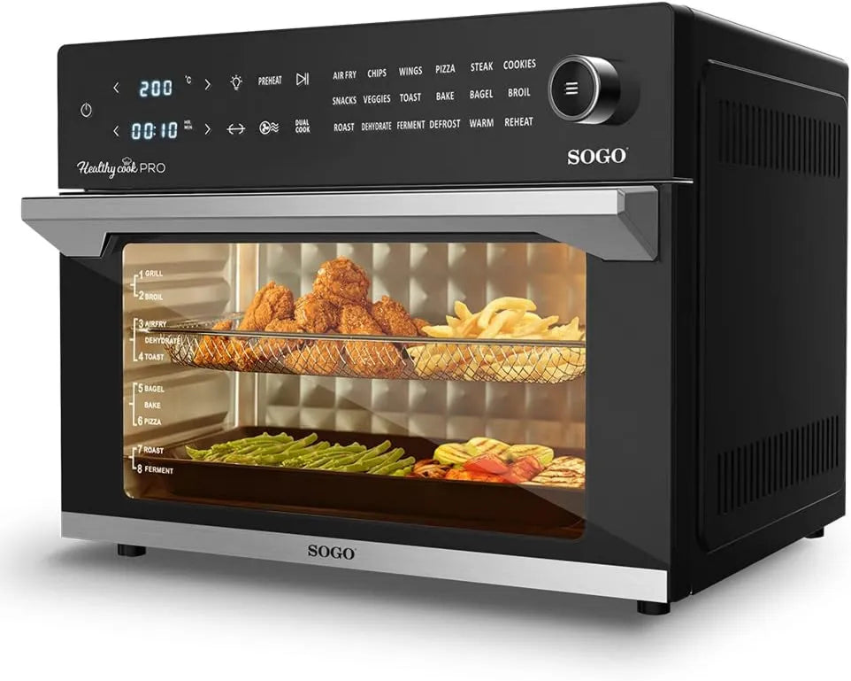 Freidora de aire, 30L, 4 Niveles, cocción por aire caliente, Horno Eléctrico con 10 Accesorios y Libro de Recetas, con Pantalla Táctil, Gran Capacidad