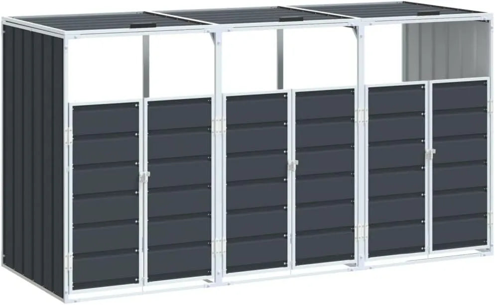 VidaXL Cobertizo para 3 Cubos de Basura de Acero Antracita 216 x 81 x 115 cm