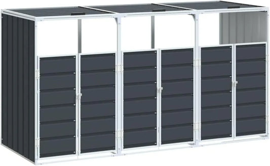VidaXL Cobertizo para 3 Cubos de Basura de Acero Antracita 216 x 81 x 115 cm