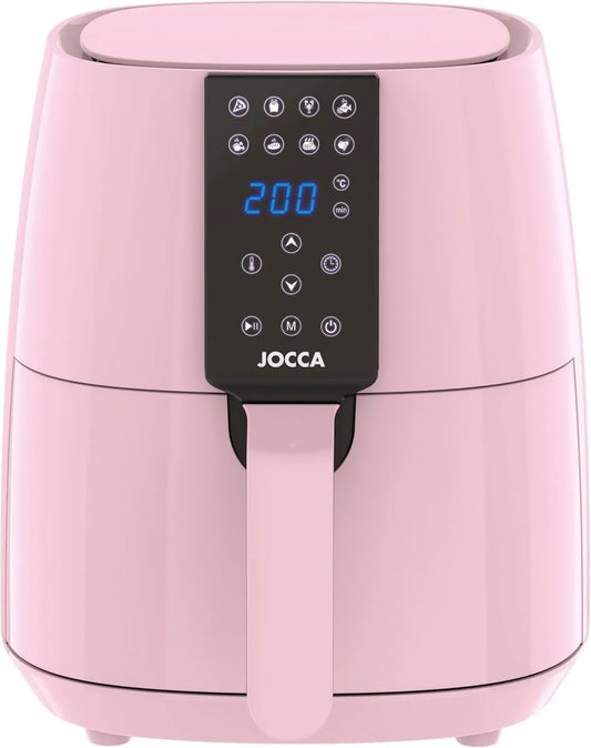 Freidora de aire, control programable, pantalla digital, ajuste regulable, cocción por aire caliente, 3,8L, 1450W, 8 Programas, Sin Aceite Rosa