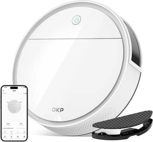 Robot aspirador, 5000Pa, WiFi, control, Súper Succión, Evitación Precisa de Obstáculos, Aspirador y Mopa, Carga Automática