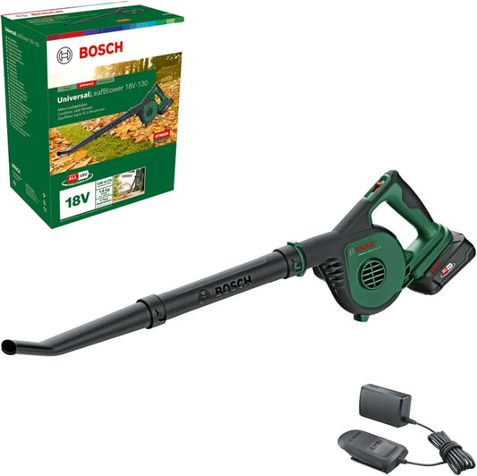 Bosch soplador, 18V, hojas a batería UniversalLeafBlower -130, para una limpieza rápida y sencilla de exteriores, sistema de 18 voltios