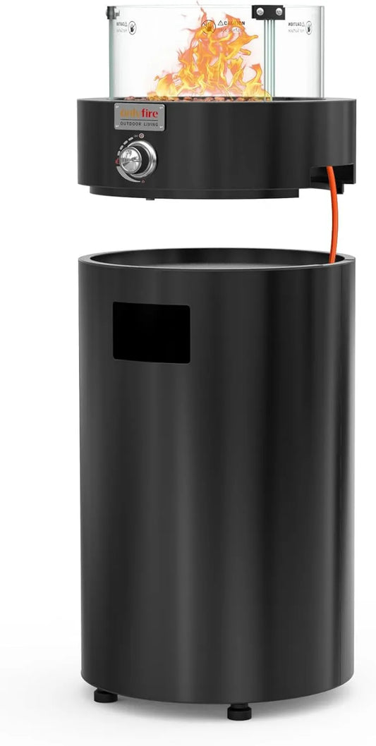 Escritorio, 6,85 kW, gas redonda, calentador desmontable para patio al aire libre con rocas de lava, protector de viento de vidrio y ruedas