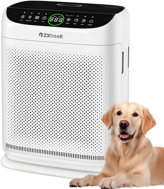 Purificador de aire, control programable, 400m3/h, 260m2, 20dB, Aire HEPA ZXBEER para Alérgicos con CADR, Filtración Doble y Filtro Lavable