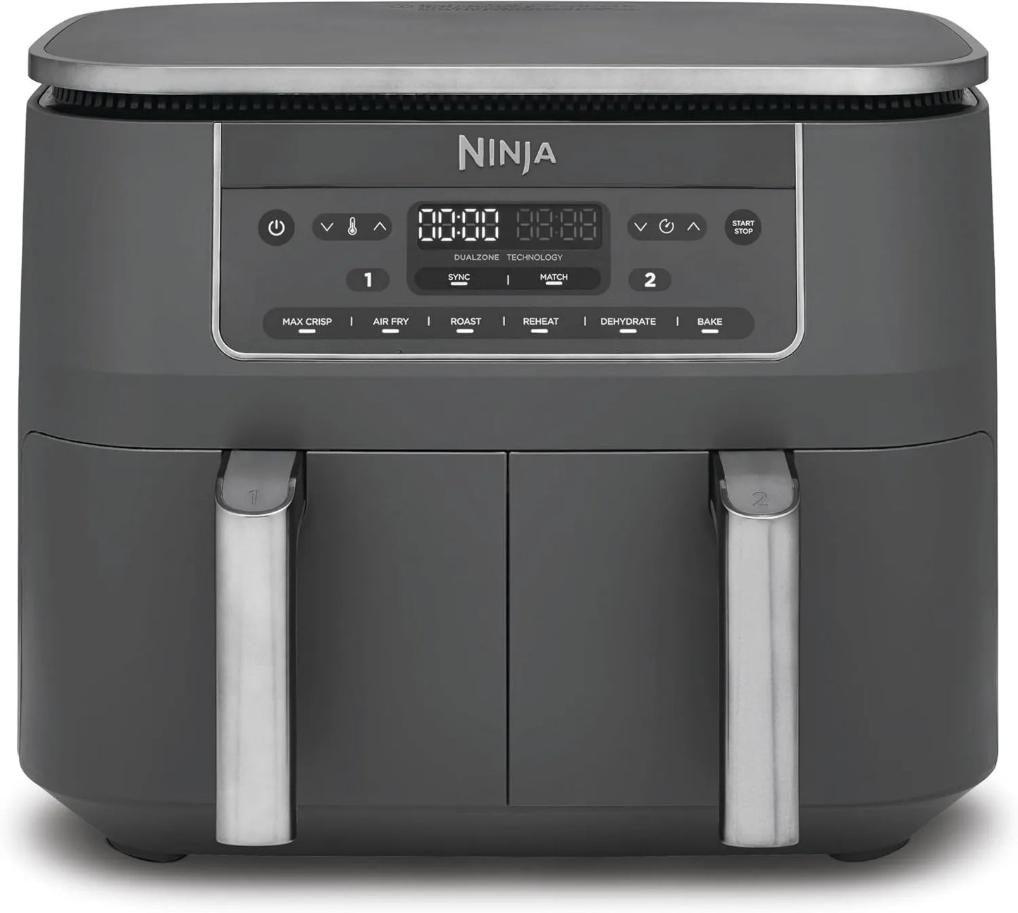 Ninja DZ300EU freidora de aire, 7.6L, revestimiento antiadherente, Doble Compartimento, Freír con Aire, Cestas Antiadherentes, Gris Metálico