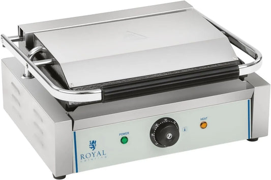Calefactor eléctrico RCKG-2200-G, acero inoxidable, función grill, Contact Grill, Hierro Fundido Esmaltado, Placa Acanalada