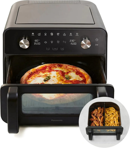 Panasonic NF-BC1000 freidora de aire, 9.6L, Flex con Ventana de Visualización, Cesta XL Flexible, Divisor Removible, Fácil Limpieza, función de vapor